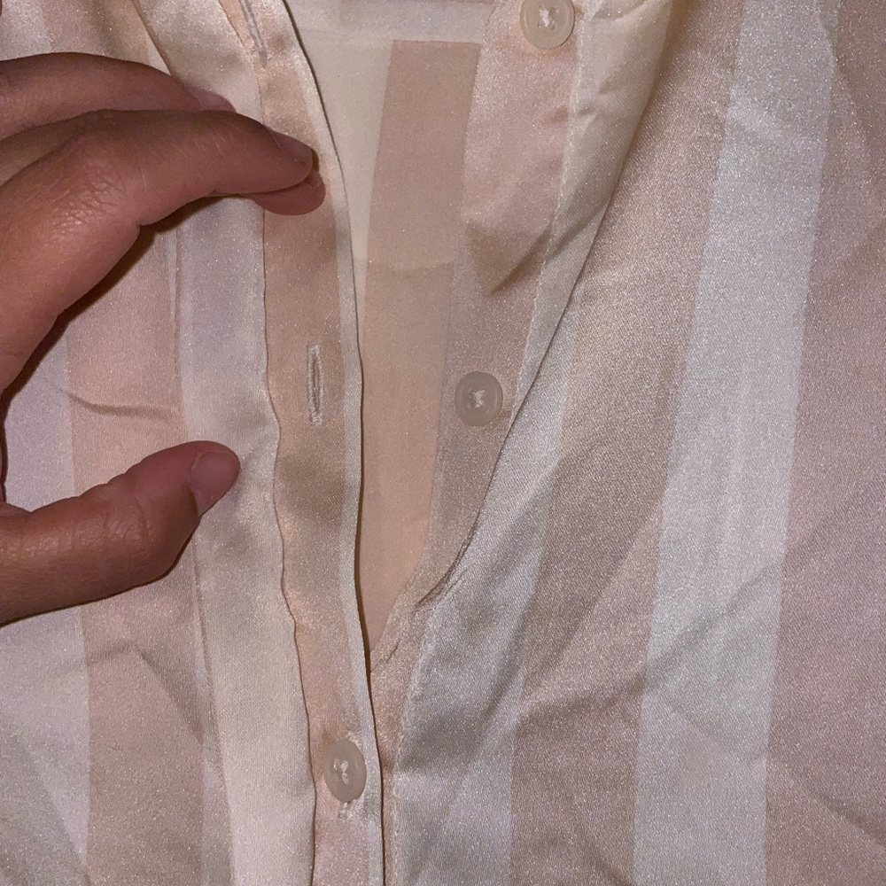 a new day Cream & Beige Striped Satin Button-Down Shirt NWOT - Picture 4 of 5